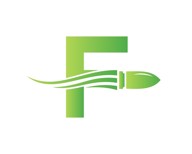 Eerste Letter F Shooting Bullet-logo met conceptwapen voor symbool voor veiligheid en bescherming