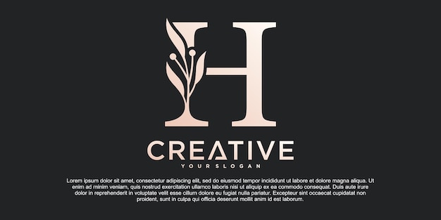 Eerste letter H met prachtig bloemenalfabet monoline logo-ontwerp Premium Vektor