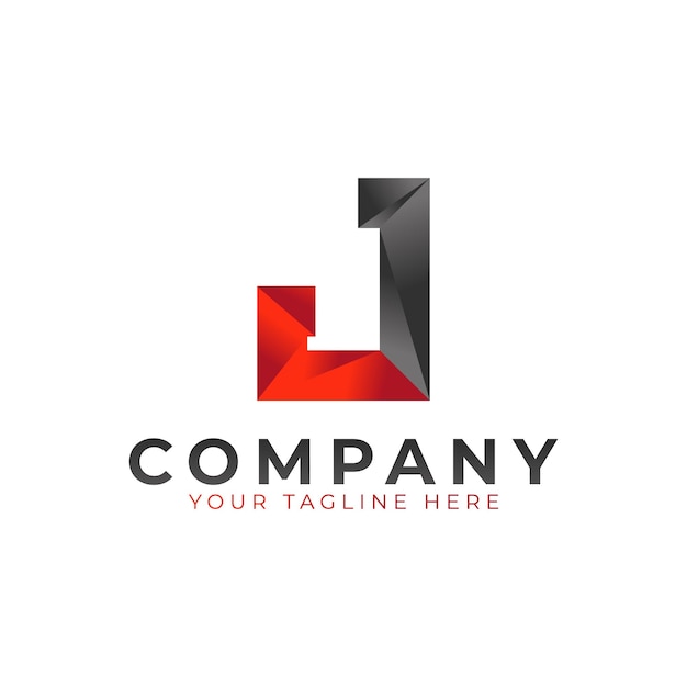 Eerste letter J Logo-ontwerp Zwart en rood geometrische pijlvorm Low Poly-stijl bruikbaar voor bedrijven