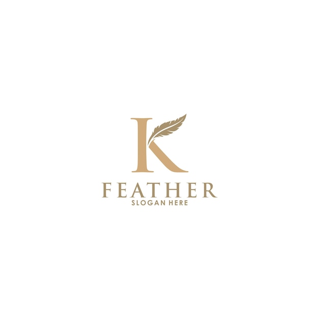 Eerste letter K-logo met Feather Luxury gouden Initial Feather Logo-sjabloon