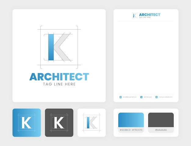 Eerste letter k logo ontwerp architect monogram met lijn kunst k logo