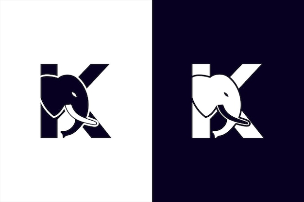 Eerste letter K met Elephant Abstract Vector Logo. Moderne olifant K brief alfabet Logo ontwerp