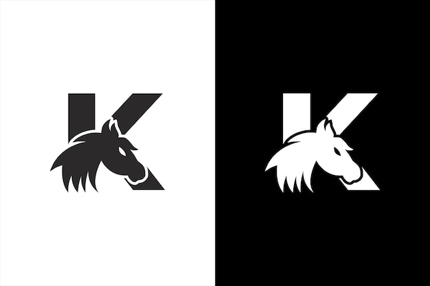 Eerste letter K met paard vector logo ontwerp. Paard Letter K illustratie sjabloon pictogram embleem