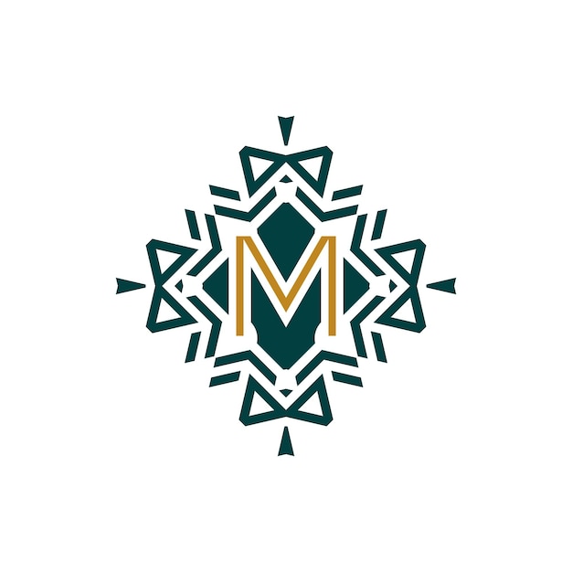Eerste letter M abstract antiek patroon embleem decoratief logo