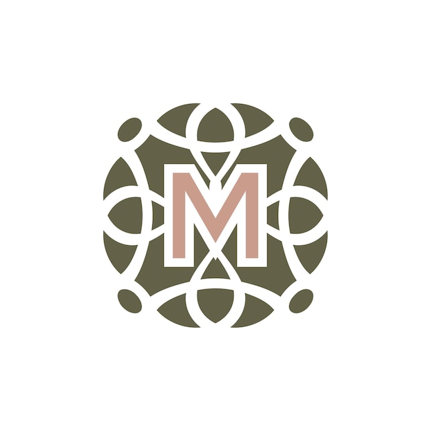 Eerste letter M sier elegant patroon embleem frame logo