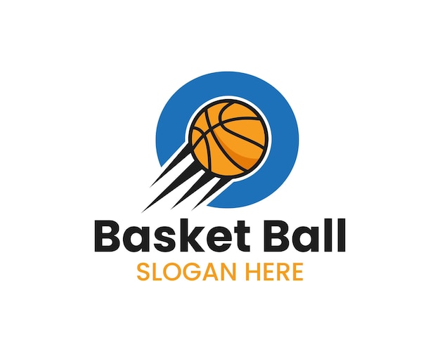 Eerste Letter O Basketbal Logo Met Bewegend Basketbal Icoon. Basketbal Logotype Symbool
