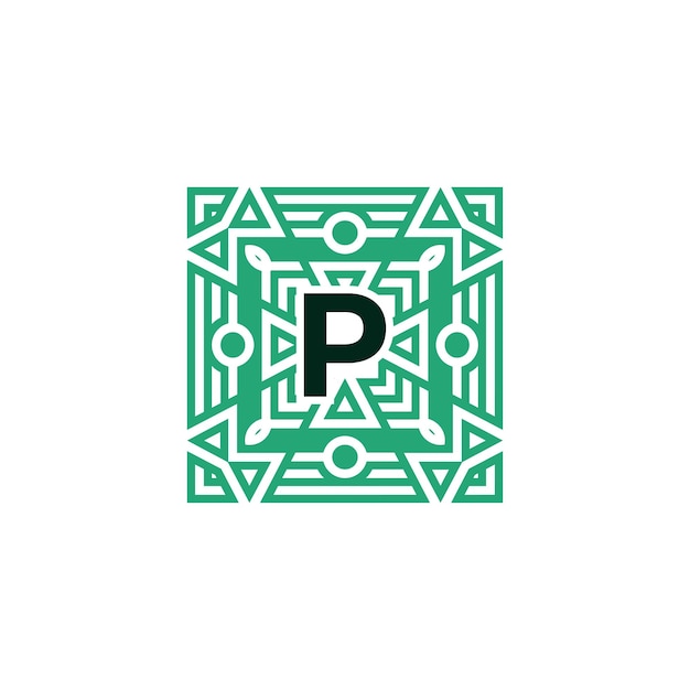 Vector eerste letter p sier vierkant patteern frame-logo