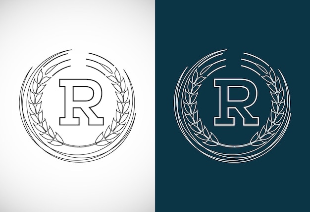 Eerste letter R met tarwekrans Biologische tarwe landbouw logo ontwerpconcept Landbouw logo