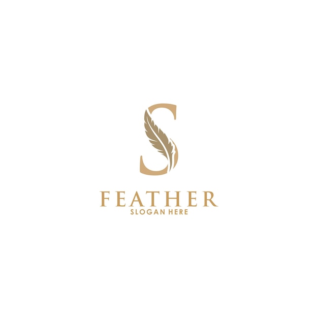 Eerste letter S-logo met Feather Luxury gouden Initial Feather Logo-sjabloon