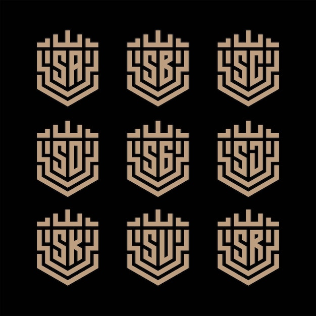 Eerste letter schild monogram logo set