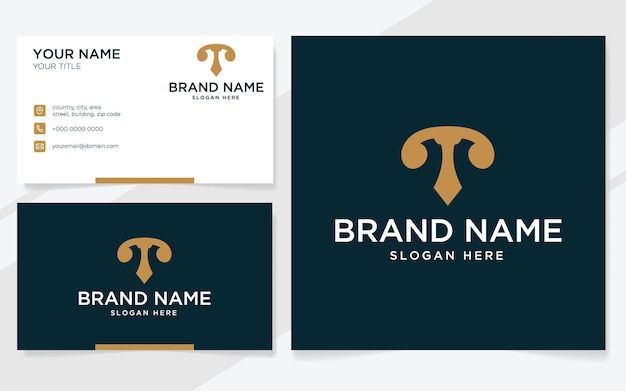 Eerste letter t luxe logo voor bedrijf met sjabloon voor visitekaartjes