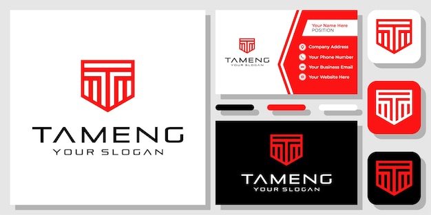 Eerste letter t shield armor protection guard security icon logo design met sjabloon voor visitekaartjes