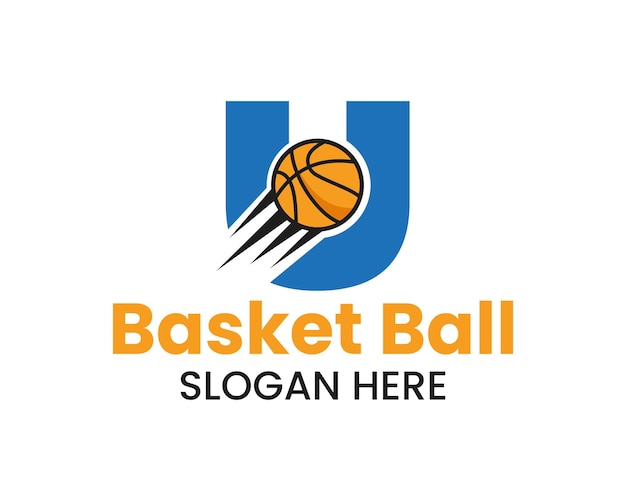 Eerste Letter U Basketbal Logo Met Bewegend Basketbal Icoon. Basketbal Logotype Symbool