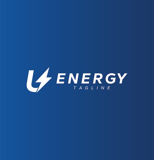 Eerste letter U power energy logo-ontwerp met bliksemschicht vectorpictogram