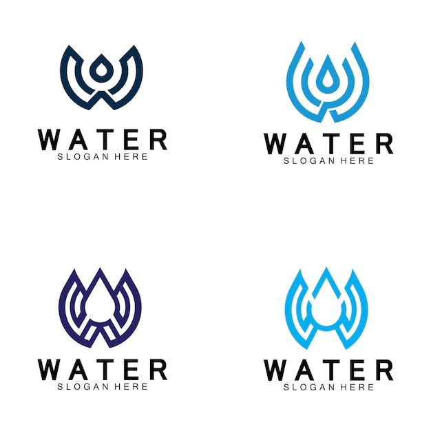 Eerste Letter W Drop Water Mineraal Aqua Vloeibare Olie Blauw Modern Logo Design