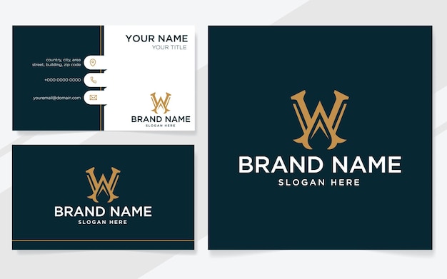 Eerste letter W luxe logo voor bedrijf met sjabloon voor visitekaartjes