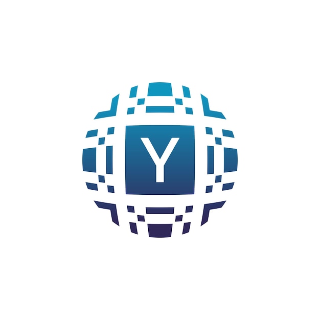 Eerste letter Y cirkel digitale tech elektronische pixel embleem logo