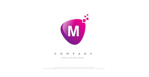 Eerste M-logo-ontwerp met digitaal symbool