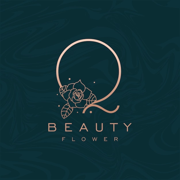 Eerste Q Flower Beauty Letter Logo Marble Design Vector