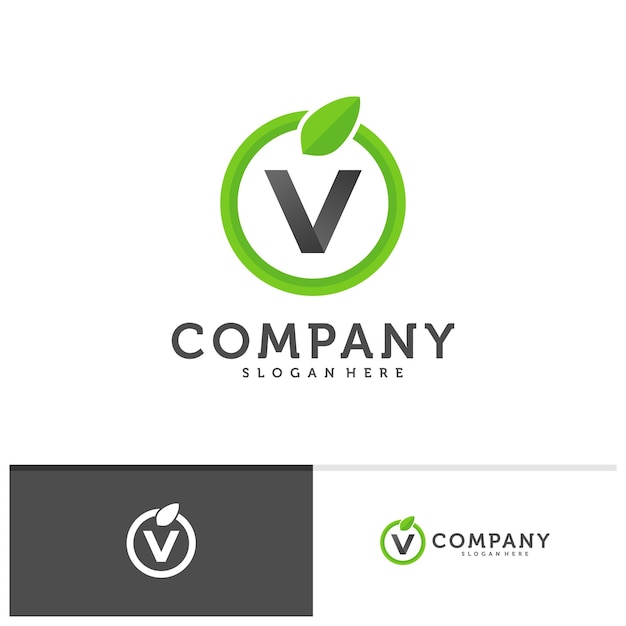 Eerste V met Leaf logo vector sjabloon Creative Nature V logo ontwerpconcepten