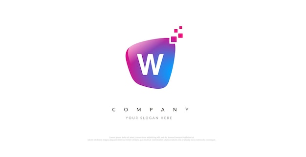 Eerste w-logo-ontwerp met digitaal symbool