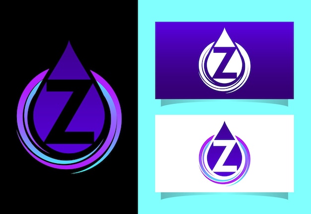 Eerste Z monogram alfabet met waterdruppel in een spiraal Waterdrop logo vector ontwerpsjabloon