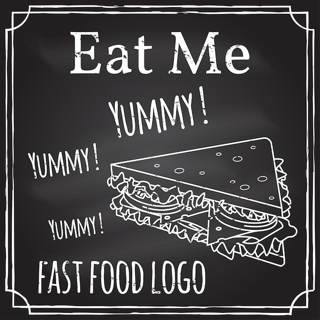 Eet me Elementen op het thema van het restaurantbedrijf Krijttekening op een schoolbord Vector