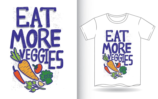 Eet meer groenten handgetekende letters voor t-shirt
