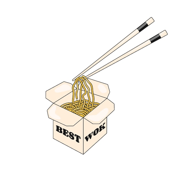 Eet Noodles met Chopsticks Box met het beste Wok-afhaalmaaltijden