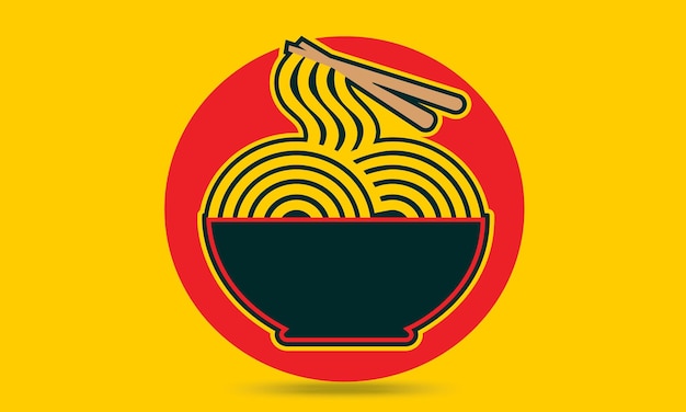 Eetstokjes noedels logo illustratie, Aziatisch eten noedelkom in platte ontwerpstijl