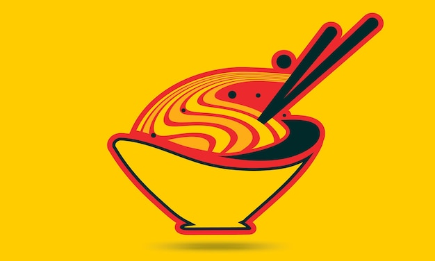 Vector eetstokjes noodle pasta logo ontwerp, ramen noodle met eetstokje cartoon vector pictogram ontwerp