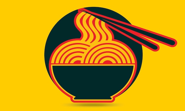 Vector eetstokjes noodle pasta logo ontwerp, ramen noodle met eetstokje cartoon vectorillustratie pictogram