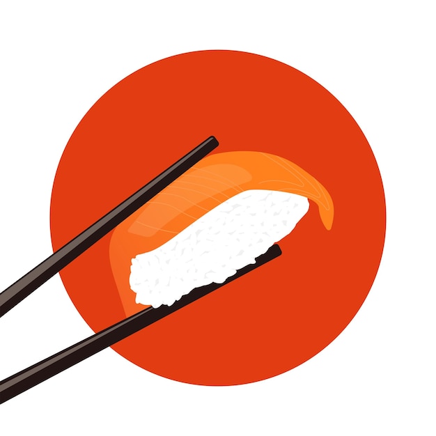 Eetstokjes terwijl je een nigiri-sushi vasthoudt vector