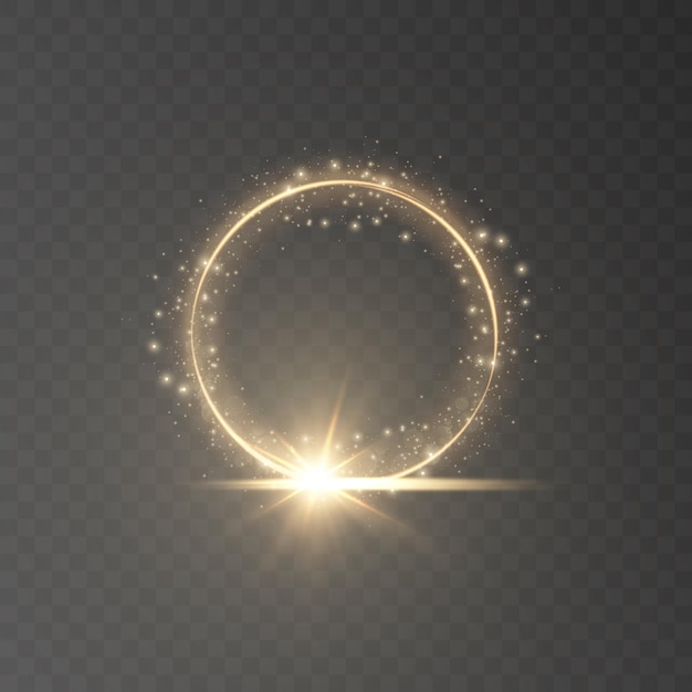 Vector the effect of abstract golden light circles on a transparent background golden frame