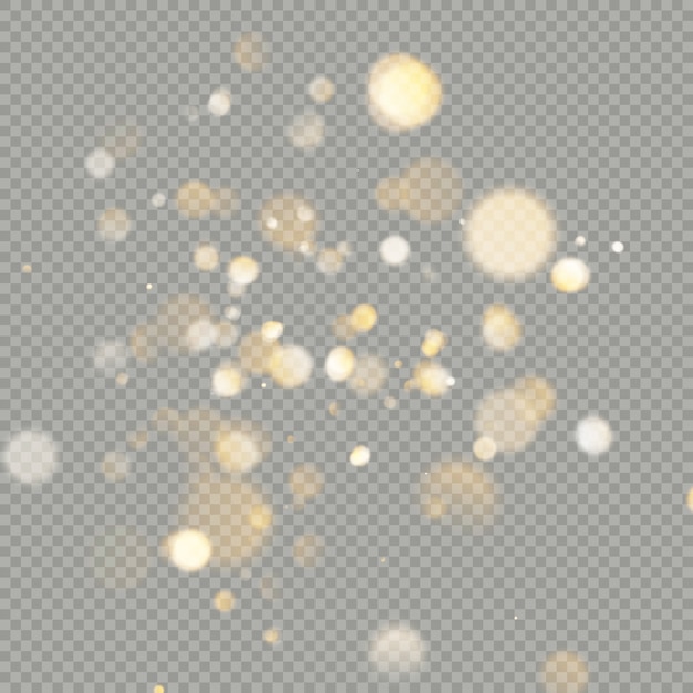 Effect of bokeh circles  on transparent background. Christmas glowing warm orange glitter element that can be used. 