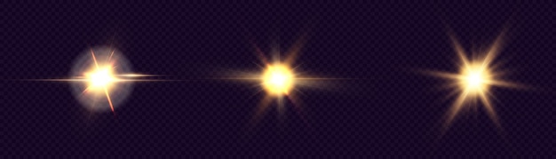 Vettore l'effetto della luce solare intensa. scintillante stella d'oro su uno sfondo trasparente. effetto luce brillante.