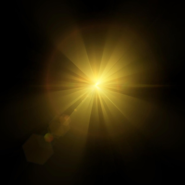 The effect of bright sunlight Twinkling gold star on a transparent backgroundBright light effect