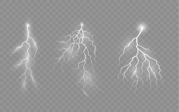 L'effetto del fulmine e dell'illuminazione del set di cerniere temporali e fulmini luce e splendore