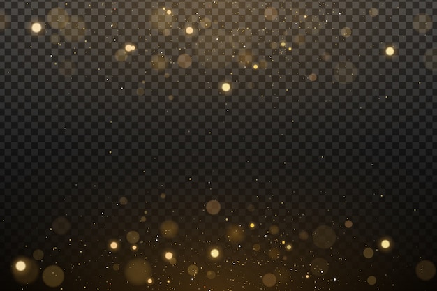 Vector effect lights bokeh on a transparent background. golden glares with flying glowing magical dust.