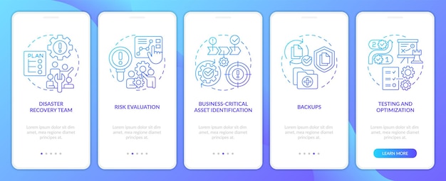 Effective disaster recovery plan blue gradient onboarding mobile app screen