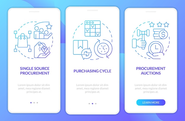 Effective purchasing strategies blue gradient onboarding mobile app screen