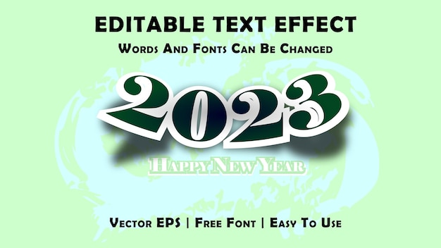 Vettore effetti del testo del felice anno nuovo 2023 con modifica stile carattere