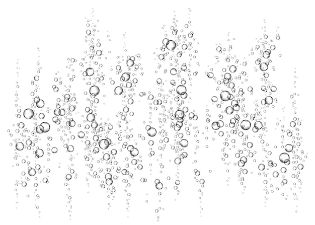 Vector effervescent drink fizz underwater fizzing air water or oxygen  bubbles on white  background