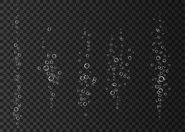 Effervescent drink. Underwater white  fizzing air bubbles on  black background. Fizzy sparkles in water, sea, aquarium, ocean. Fizz. Undersea vector texture.