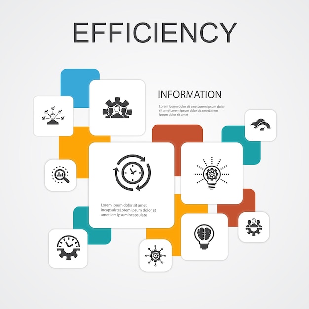 Efficiency Infographic 10 line icons template.time management, speed, multitasking, teamwork simple icons