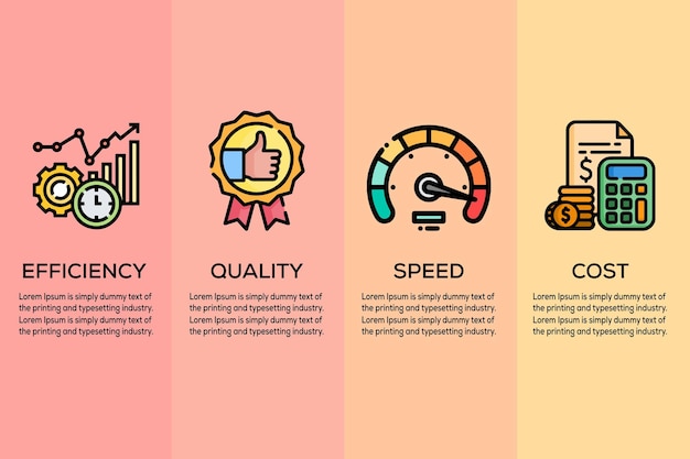 Efficiency quality speed cost icon infographic design