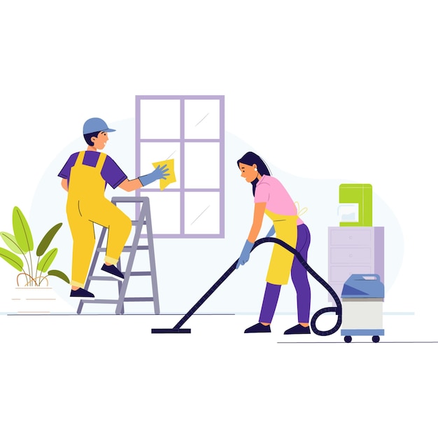 Efficient Cleaning Staff Illustration for Commercial Use