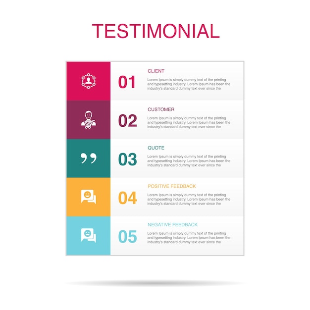 Efficiëntie tevredenheid kwaliteit ondersteuning betrouwbaarheid pictogrammen Infographic ontwerpsjabloon Creatief concept met 5 stappen