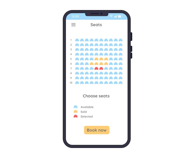 ベクトル 映画館やコンサートのスマートフォン予約を効率化した簡単な座席予約