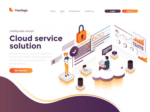 Egale kleur moderne isometrische Concept illustratie - Cloud Service